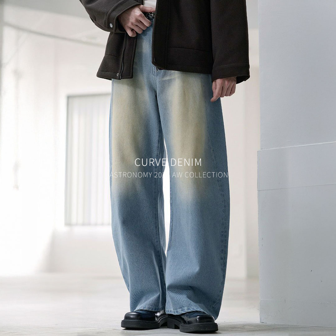 バギーシルエットヴィンテージ加工カーブデニム