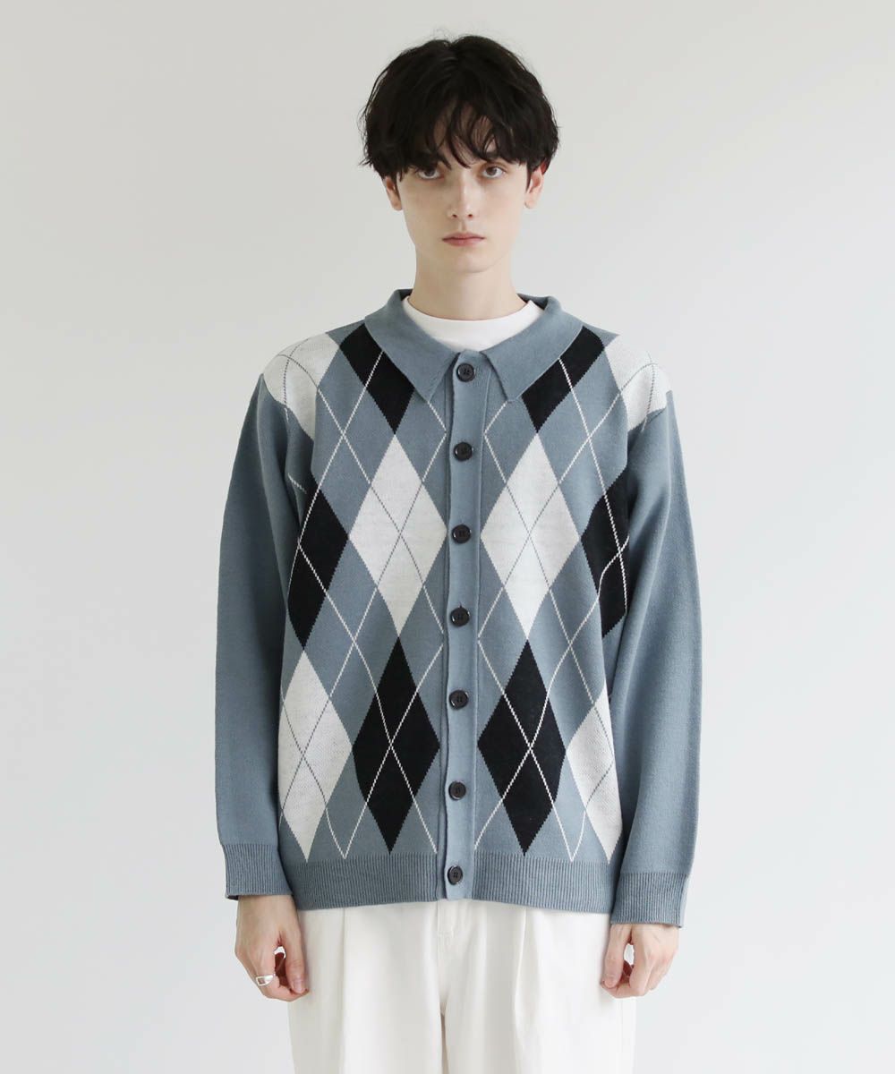 セミルーズシルエットジャガードニットポロカーディガン花柄