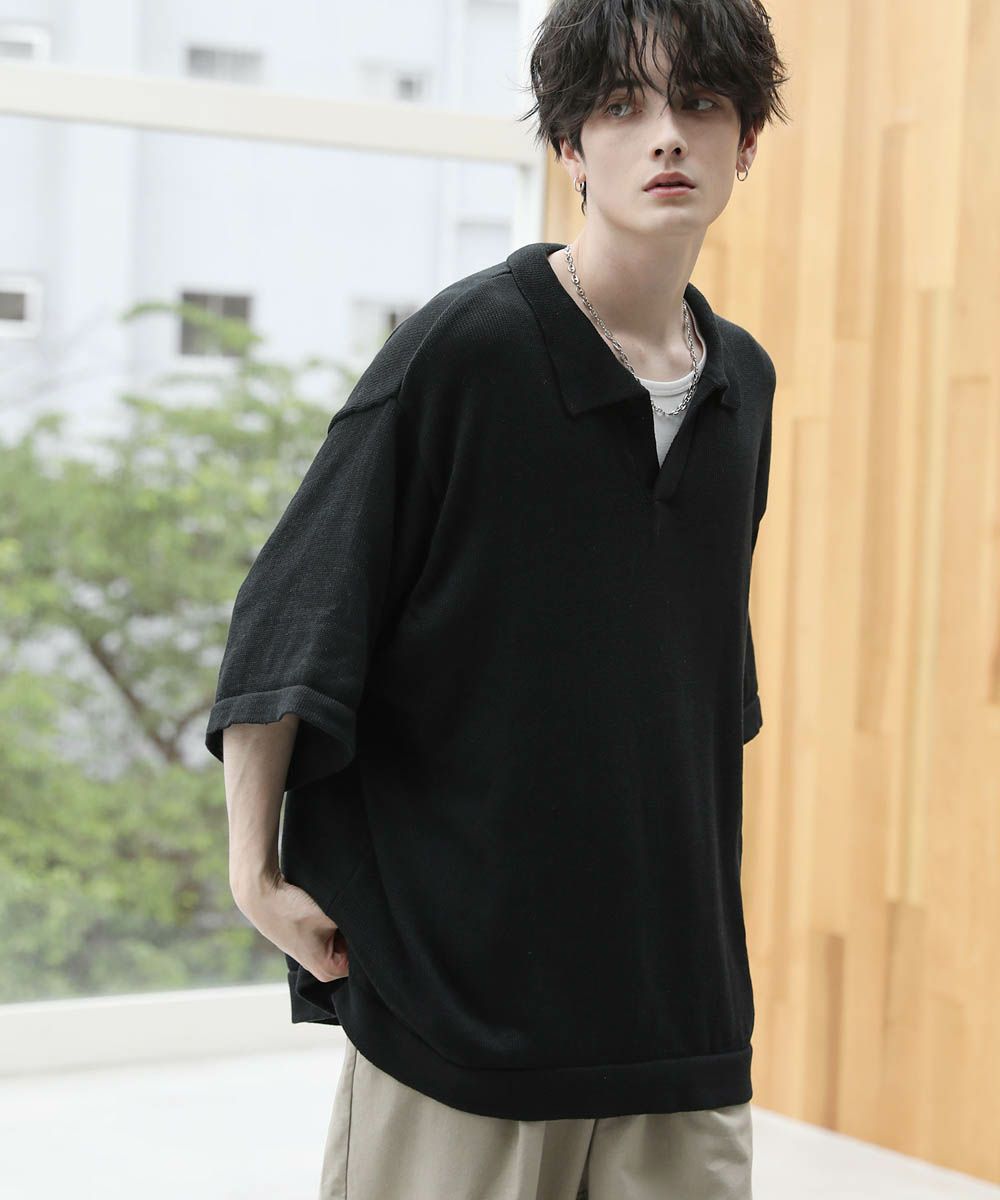 ウォッシャブル半袖スキッパーサマーニットポロシャツ | ASTRONOMY