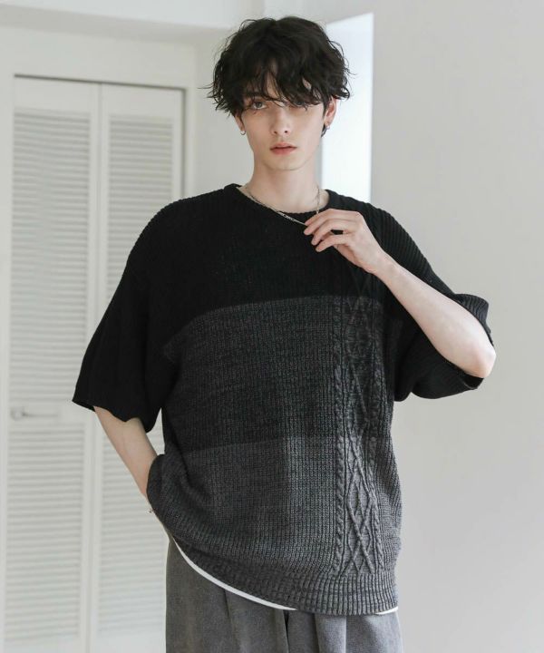 ビッグシルエット畦編みケーブルサマーニット