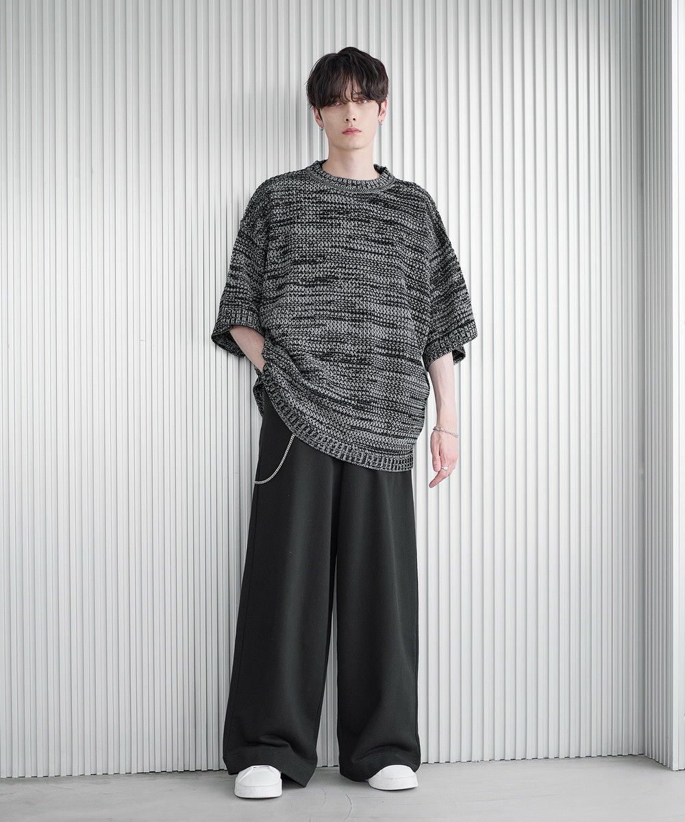 透かし編みメランジドルマンメッシュ5分袖ニット | ASTRONOMY