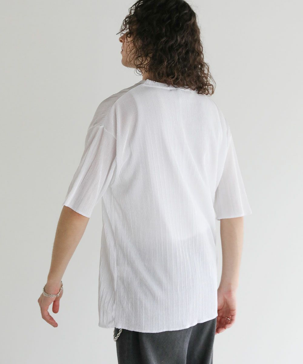 プリーツストライプクルーネック半袖Tシャツ | ASTRONOMY