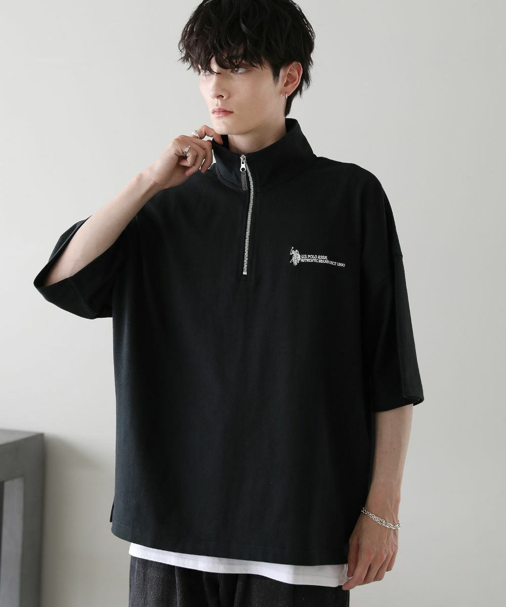【至高イタリア製】 VERSACE ハーフ ジップアップ ポロシャツ 刺繍 至高イタリア製】 VERSACE ハーフ ジップアップ ポロシャツ 刺繍