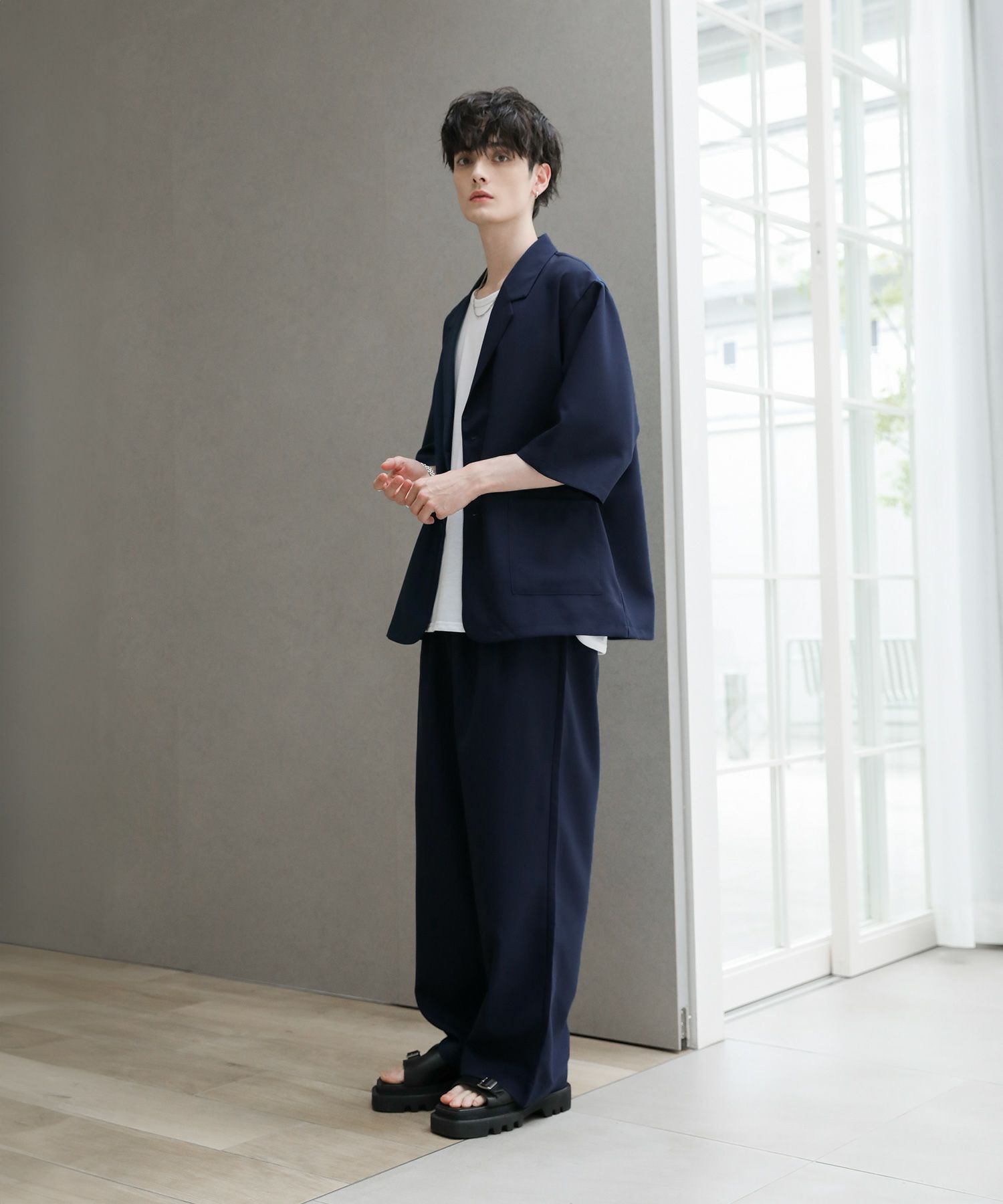 【セットアップ 2点セット】ポリトロテーラードシャツ+ワイドバギー2タックパンツ ASTRONOMY（アストロノミー）の「【セットアップ 2点セット