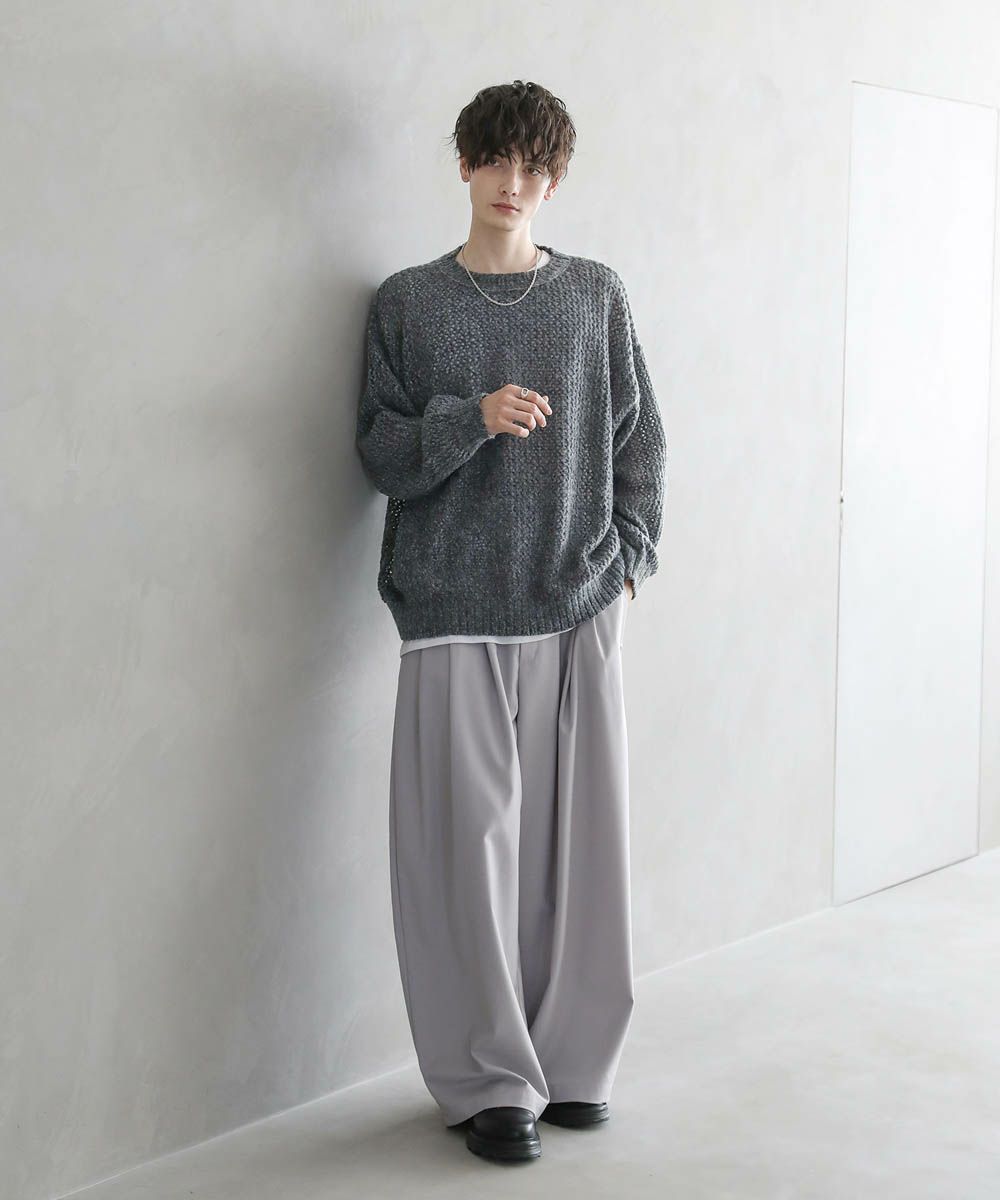 透かし編みメランジモヘアタッチクルーニット | ASTRONOMY