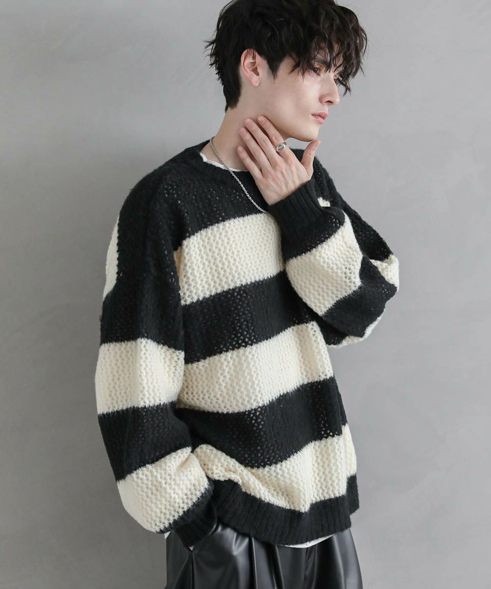 透かし編みメランジモヘアタッチクルーニット | ASTRONOMY