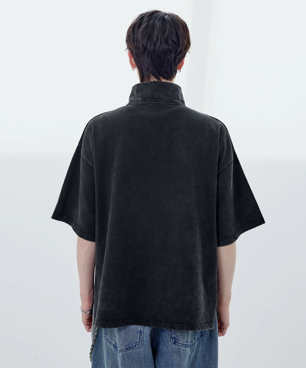 ビッグシルエットハーフジップTシャツ 総柄ジャガード/綿100天竺