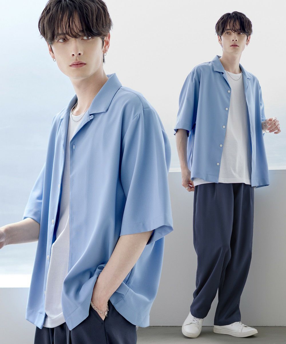 セットアップ 3点セット】防シワ接触冷感リラックスワイドシャツ+天竺