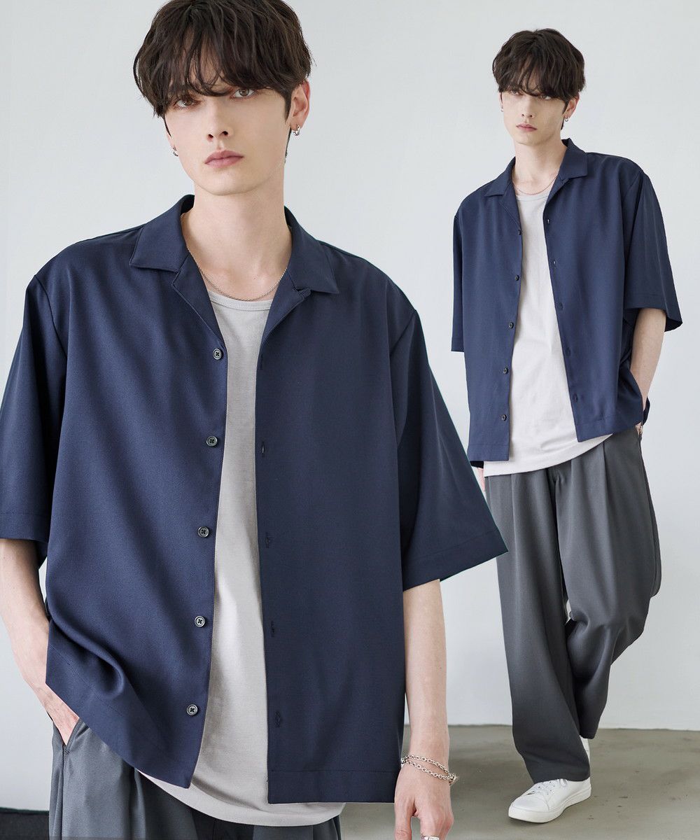 セットアップ 3点セット】防シワ接触冷感リラックスワイドシャツ+天竺