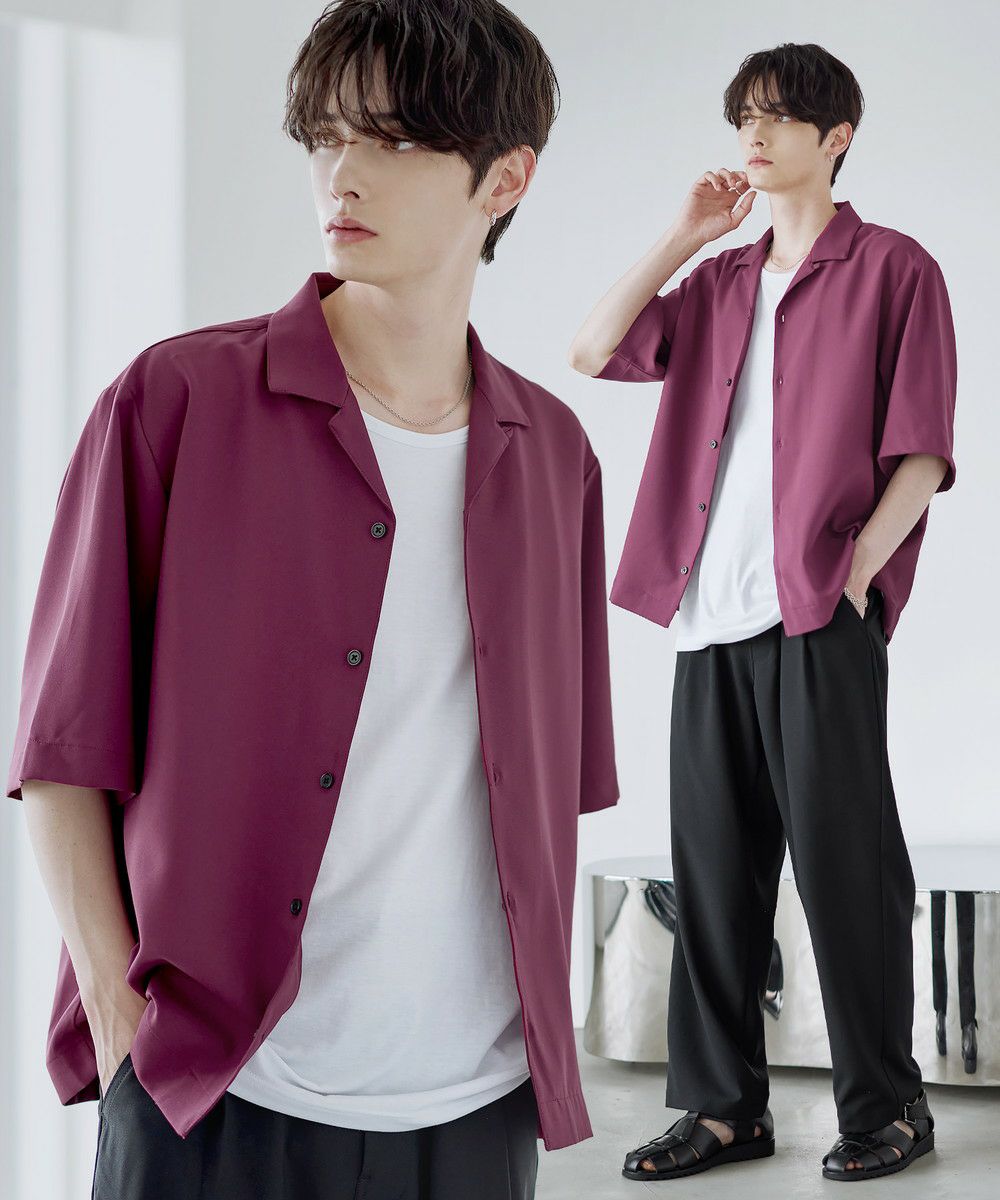 セットアップ 3点セット】防シワ接触冷感リラックスワイドシャツ+天竺