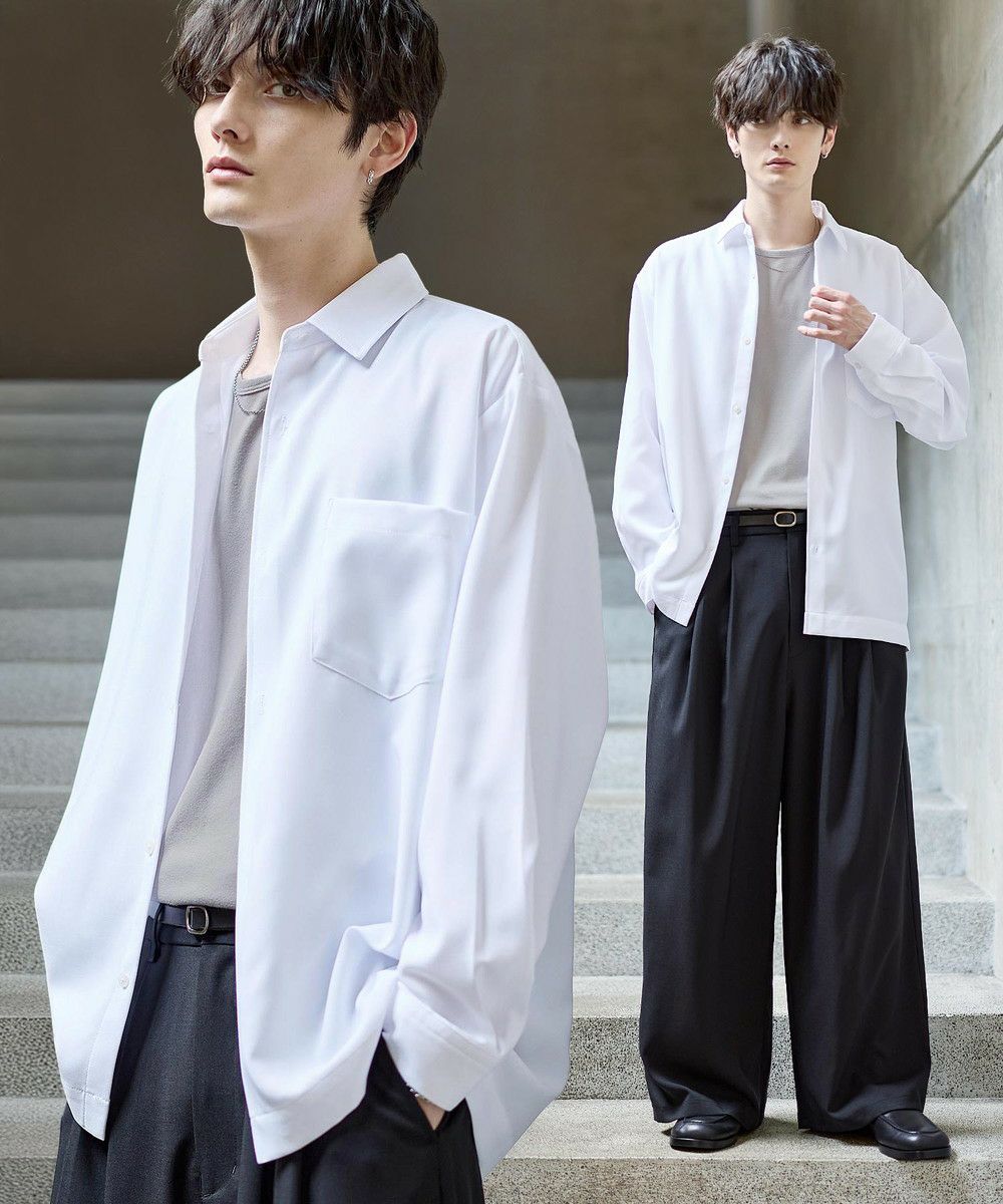 セットアップ 3点セット】防シワリラクシングワイドシャツ+天竺Tシャツ