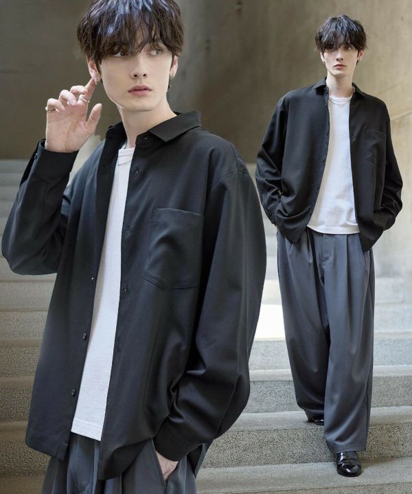 セットアップ2点セット】 ドルマン長袖シャツ＆バギータックワイド