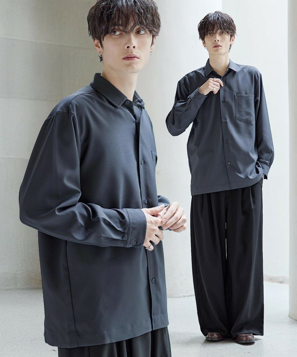 セットアップ 3点セット】防シワリラクシングワイドシャツ+天竺Tシャツ