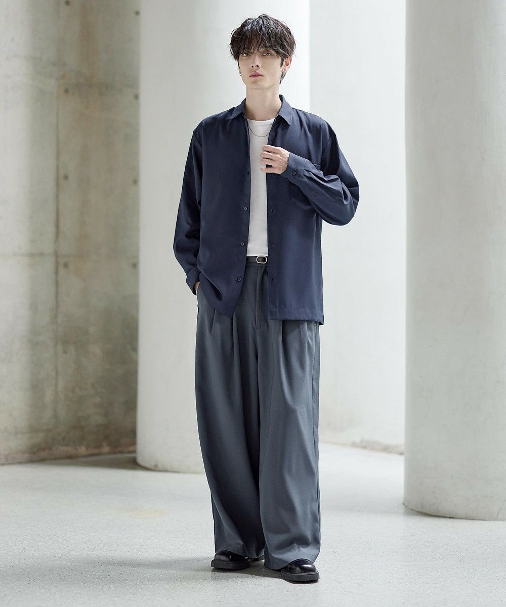 セットアップ 3点セット】防シワリラクシングワイドシャツ+天竺Tシャツ