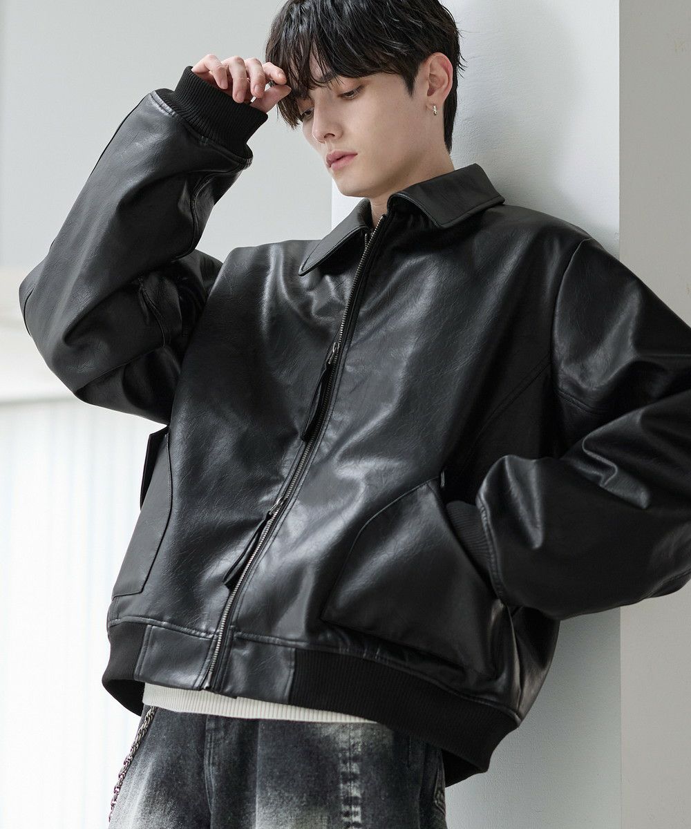 ヴィンテージ加工PU合皮ショート丈ブルゾン | ASTRONOMY