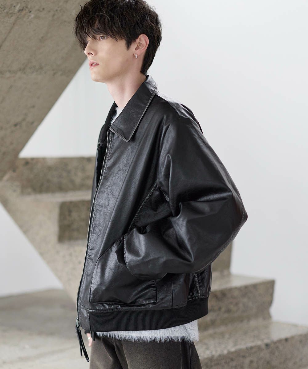 ヴィンテージ加工PU合皮ショート丈ブルゾン | ASTRONOMY