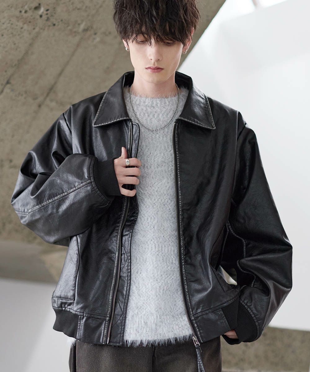 ヴィンテージ加工PU合皮ショート丈ブルゾン | ASTRONOMY