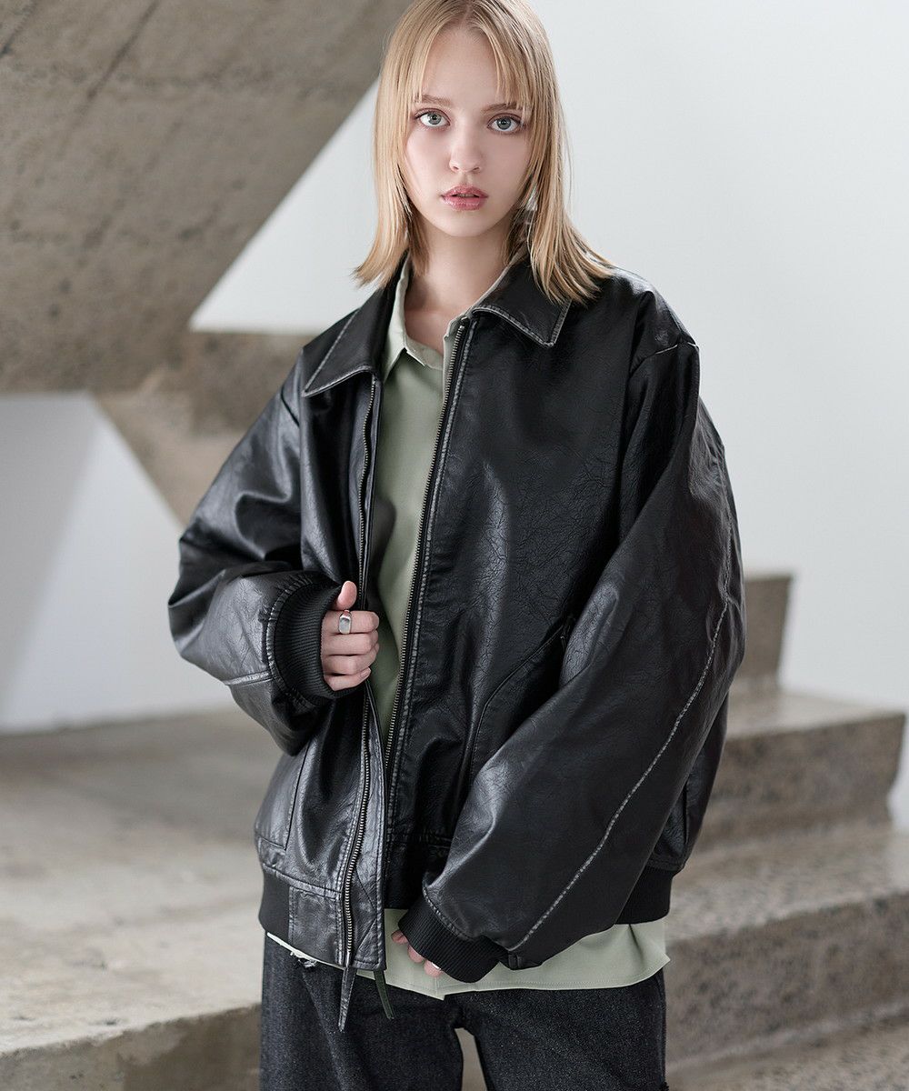 ヴィンテージ加工PU合皮ショート丈ブルゾン | ASTRONOMY