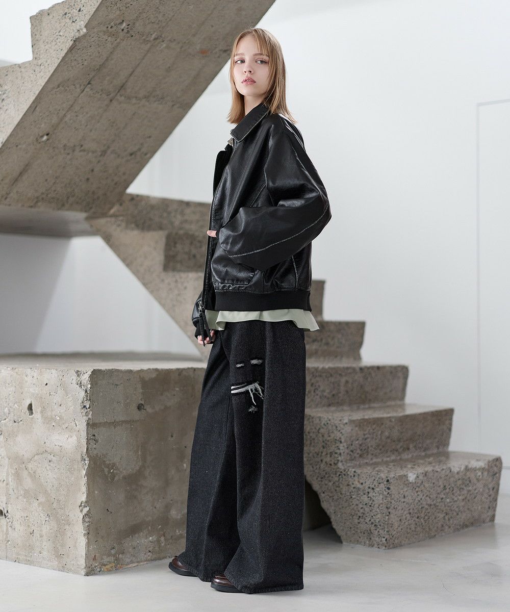 ヴィンテージ加工PU合皮ショート丈ブルゾン | ASTRONOMY