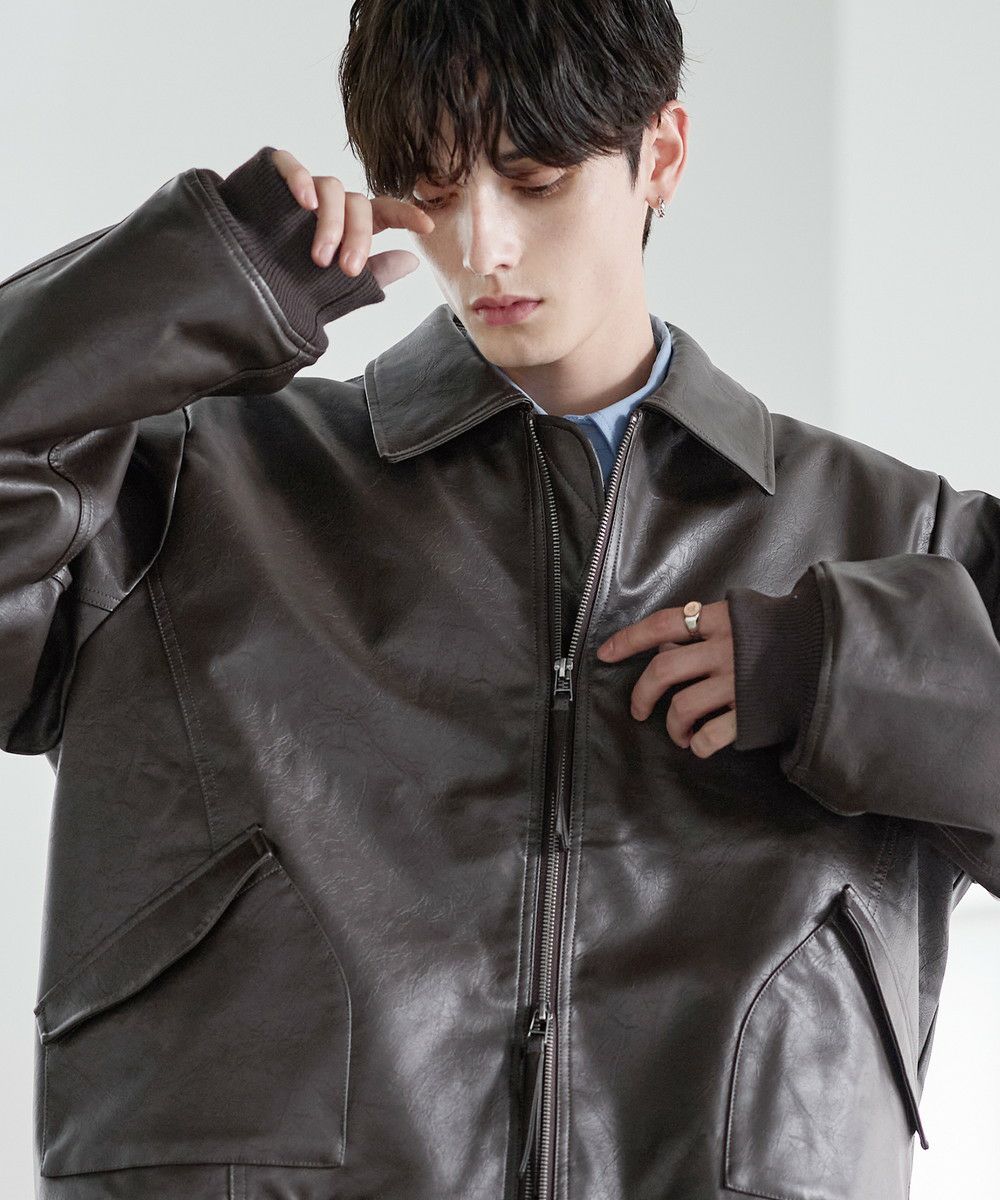 ヴィンテージ加工PU合皮ショート丈ブルゾン | ASTRONOMY
