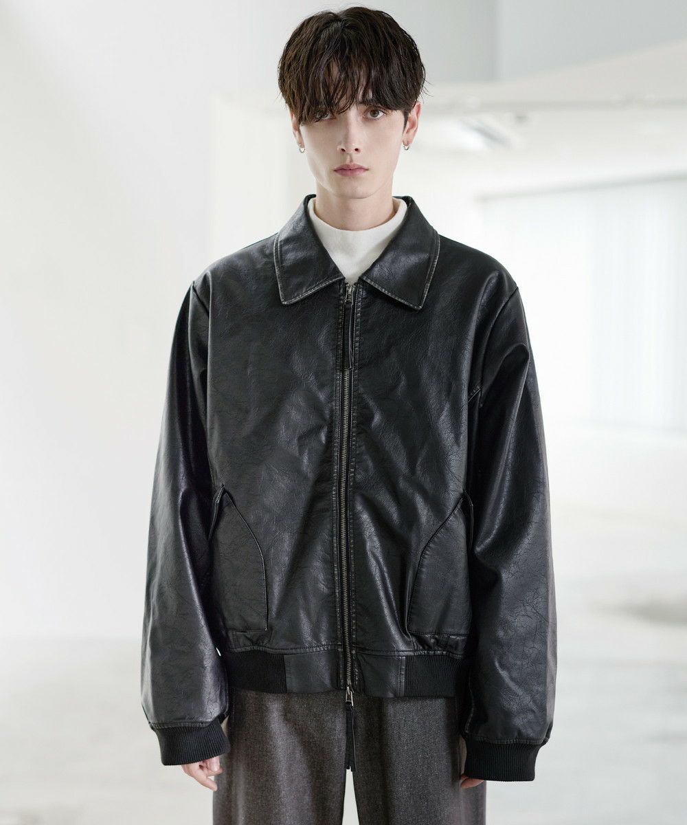 ヴィンテージ加工PU合皮ショート丈ブルゾン | ASTRONOMY