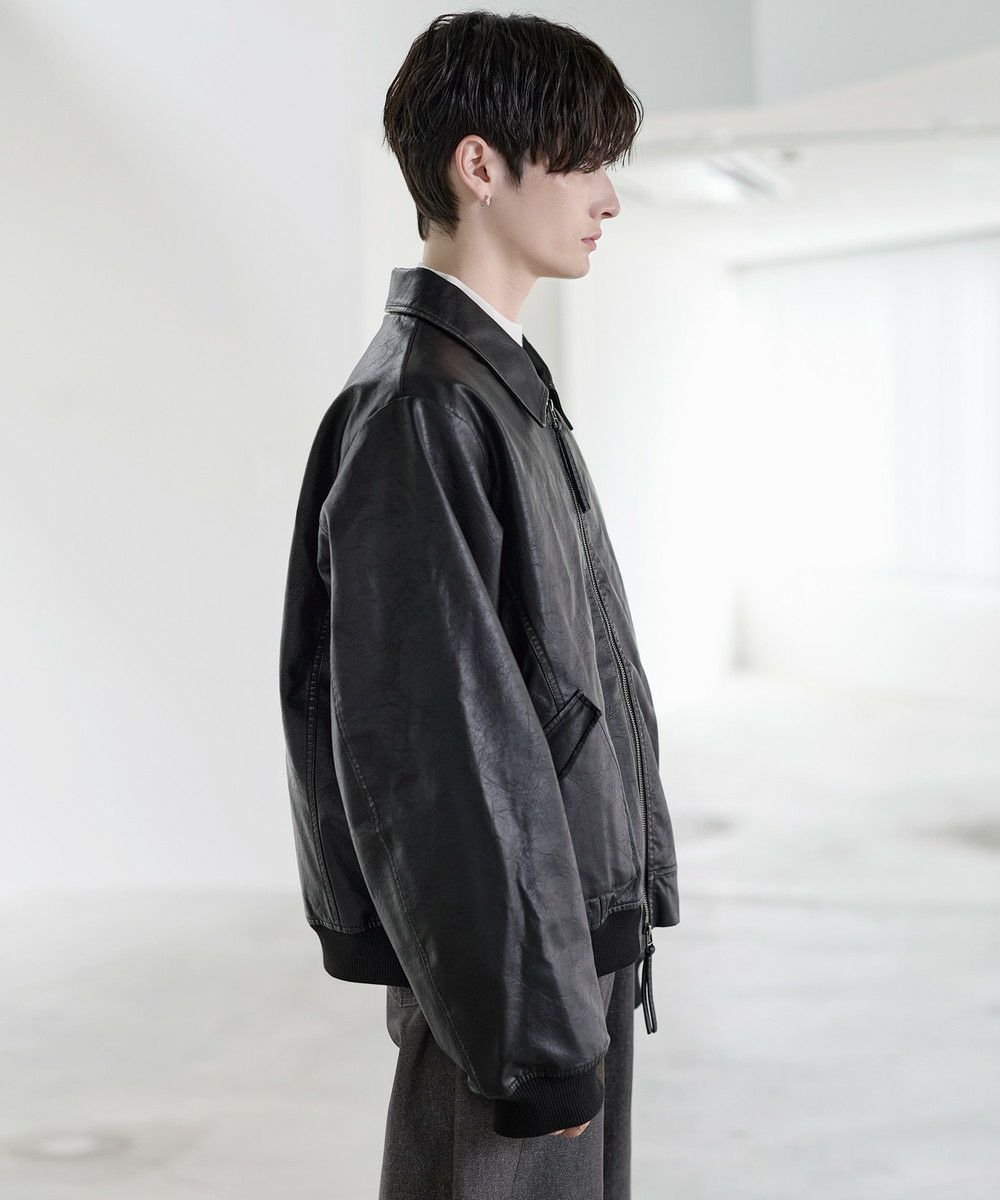 ヴィンテージ加工PU合皮ショート丈ブルゾン | ASTRONOMY
