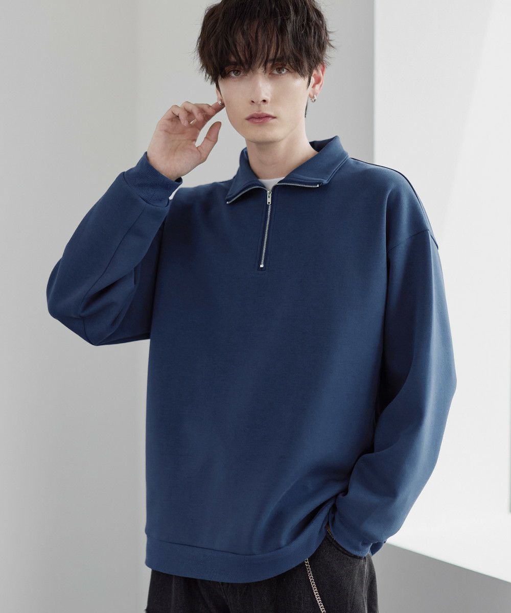 STONE  08SSハーフジップ カットソー イージーケア】コットンポンチハーフジップ長袖プルオーバー | ASTRONOMY