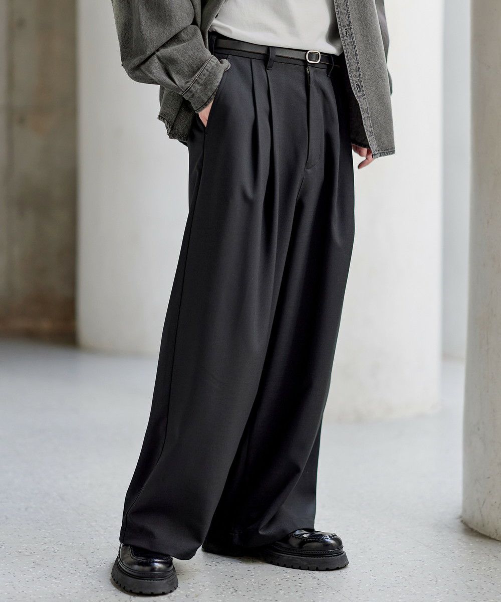 90s  W42 2タック ワイド バギー スラックス フェード 極太 防シワ】2タックワイドストレートバギースラックス | ASTRONOMY