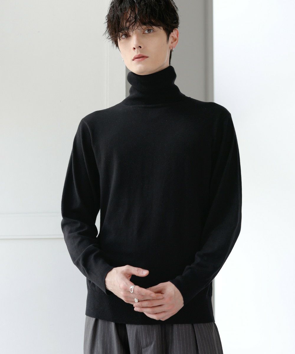 ウォッシャブル/抗ピリング 14Gシープカシミヤタッチタートルネック