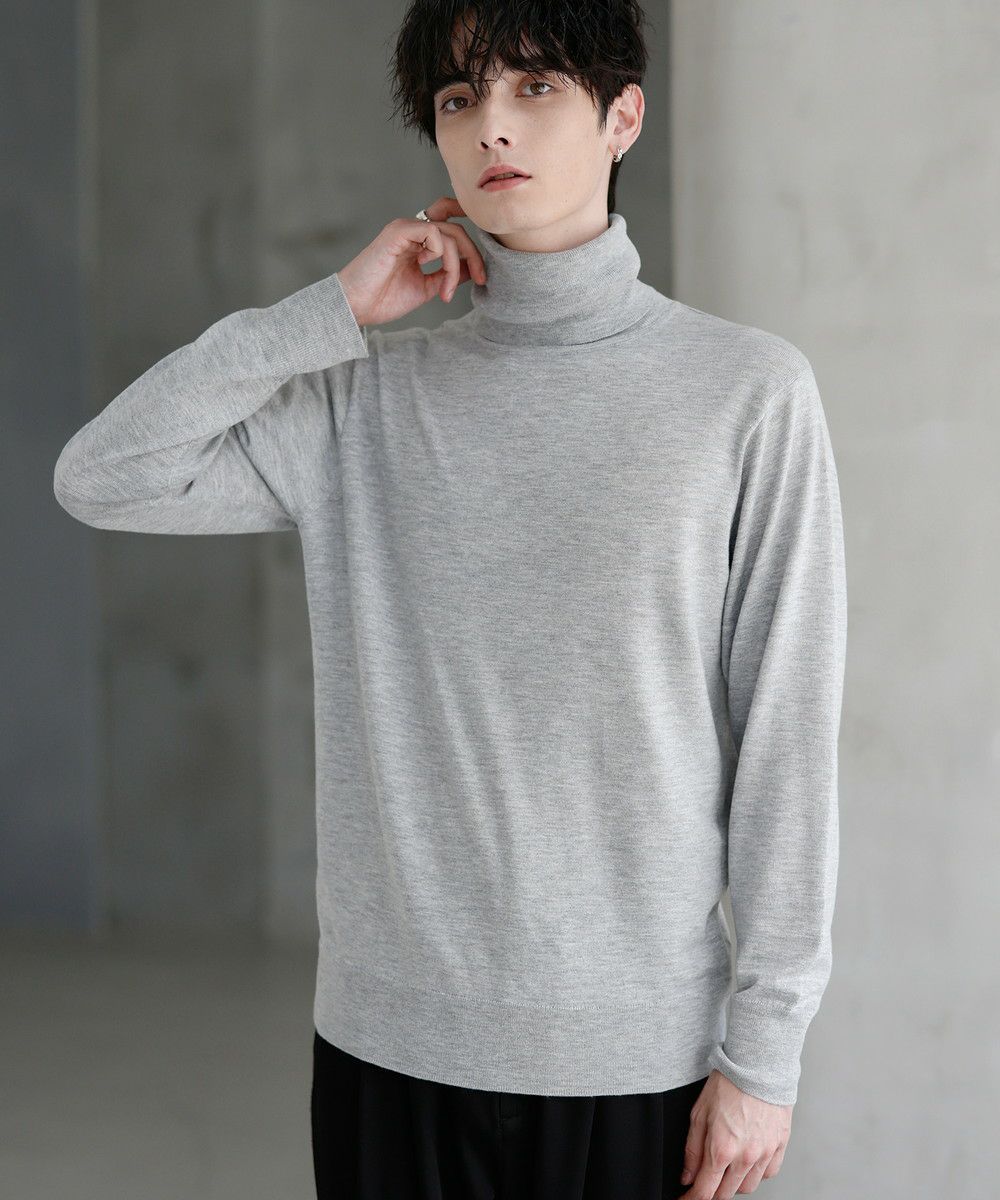 ウォッシャブル/抗ピリング 14Gシープカシミヤタッチタートルネック