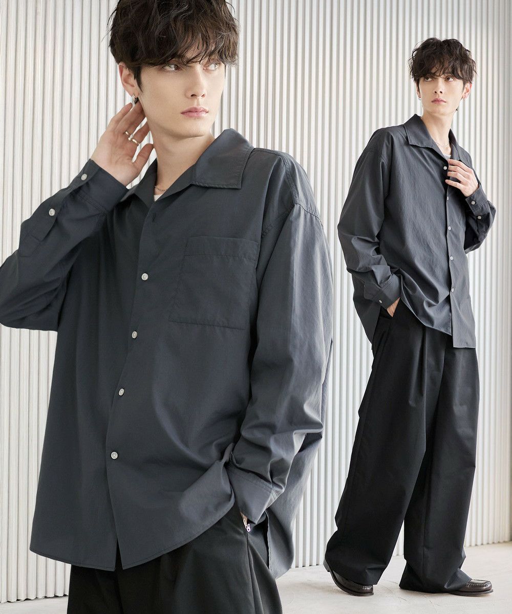 セットアップ 3点セット】綿タッチ長袖オープンカラーシャツ+UネックT