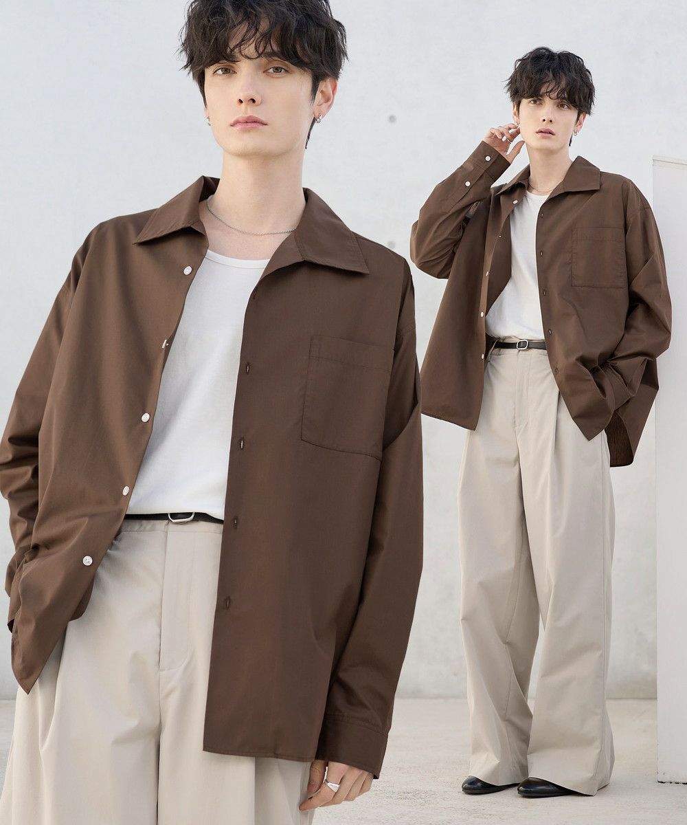 セットアップ 3点セット】綿タッチ長袖オープンカラーシャツ+UネックT