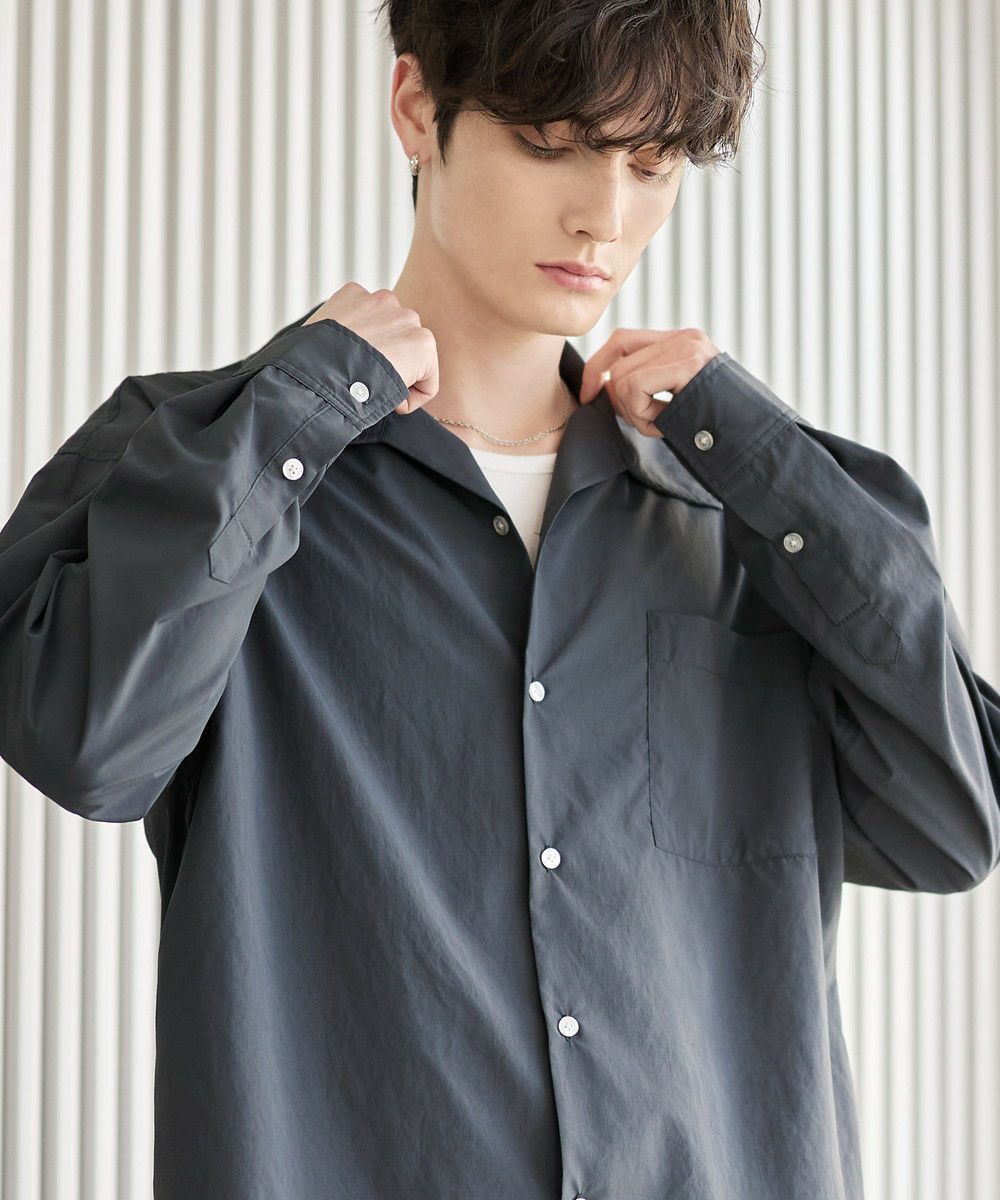 セットアップ 3点セット】綿タッチ長袖オープンカラーシャツ+UネックT