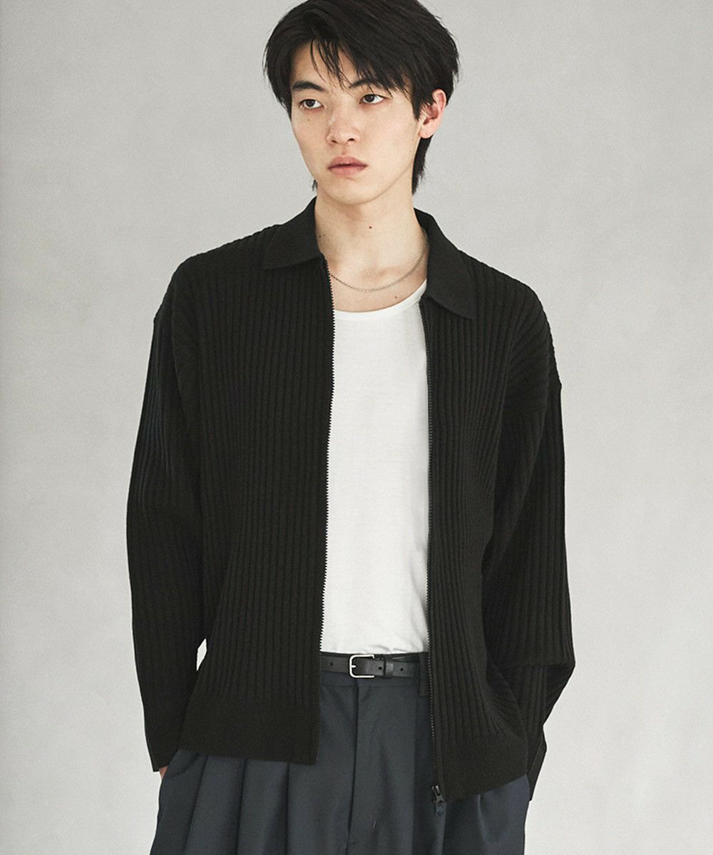 抗ピリング リブ編みジップニットポロカーディガン | ASTRONOMY