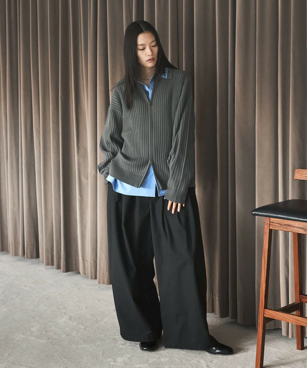 抗ピリング リブ編みジップニットポロカーディガン | ASTRONOMY