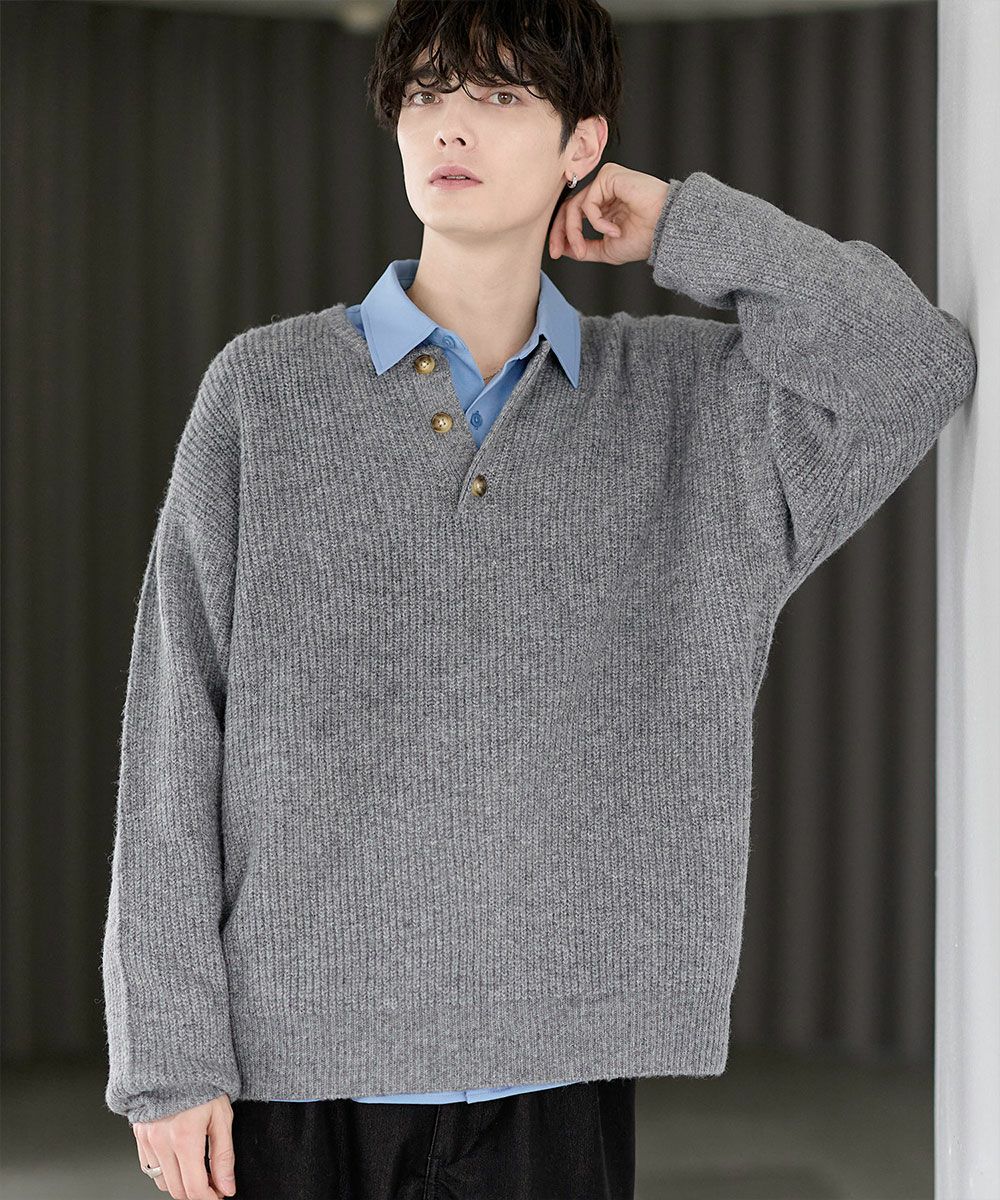 ASTRONOMY/片畦ルーズサイズヘンリーネックニット | ASTRONOMY